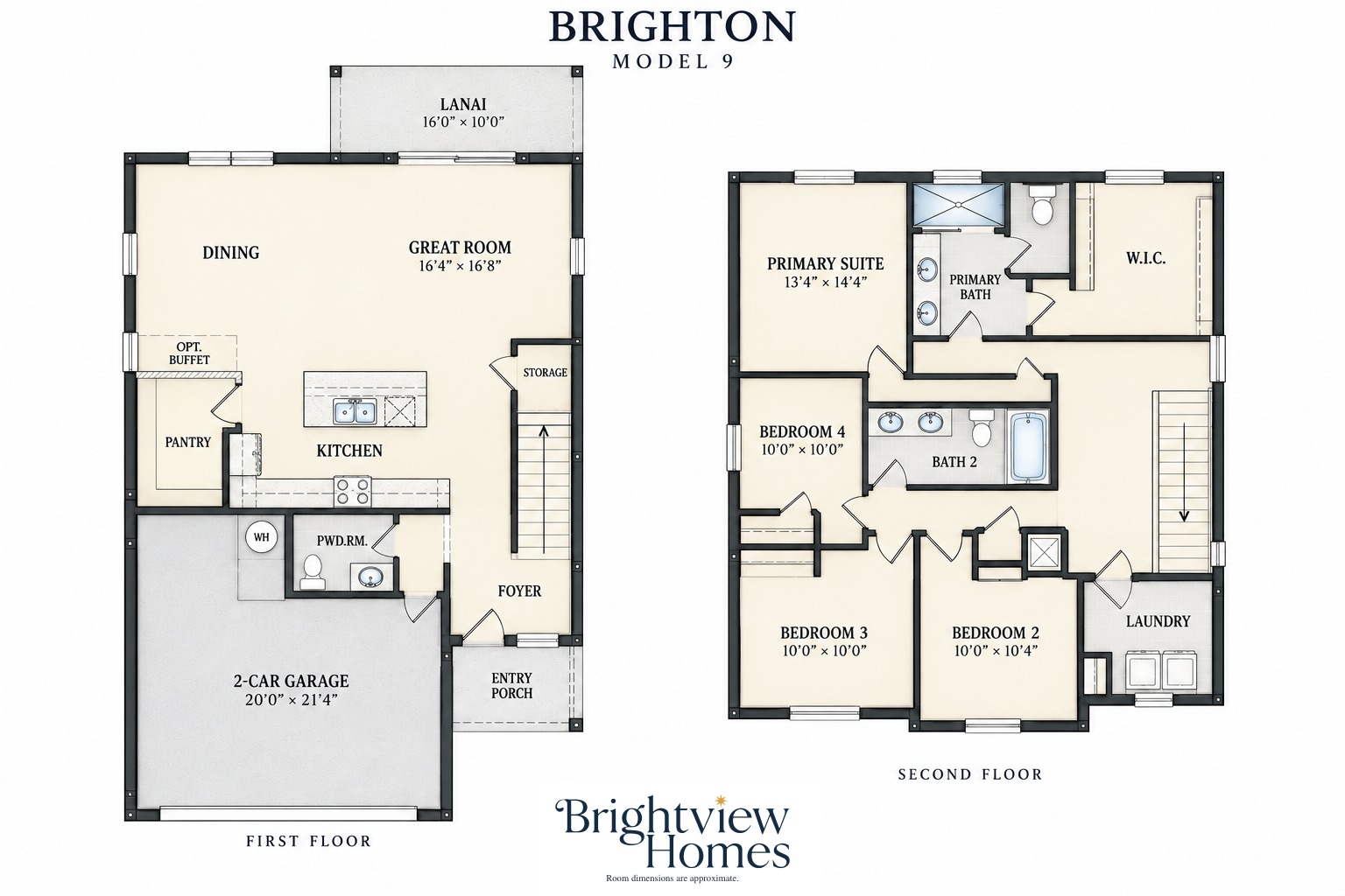 Brighton floor plan — 4 bedroom, 2.5 bath, 2,169 sq ft, 2 stories, by Brightview Homes